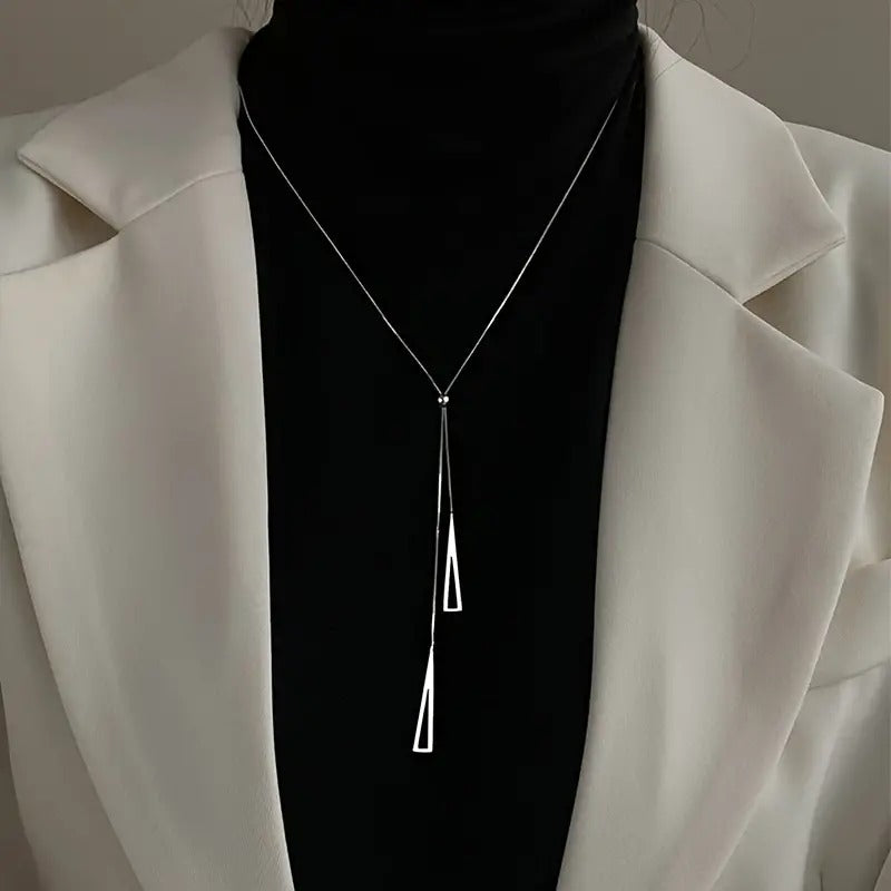1pc Fashion Minimalistic Stainless Steel Long Necklace With Creative Triangle Pendant, Adjustable Versatile Jewelry, Ideal choice for Gifts