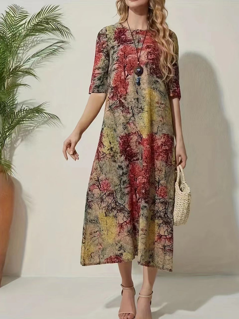 Ethnic Style Round Neck Printed Casual Dress
