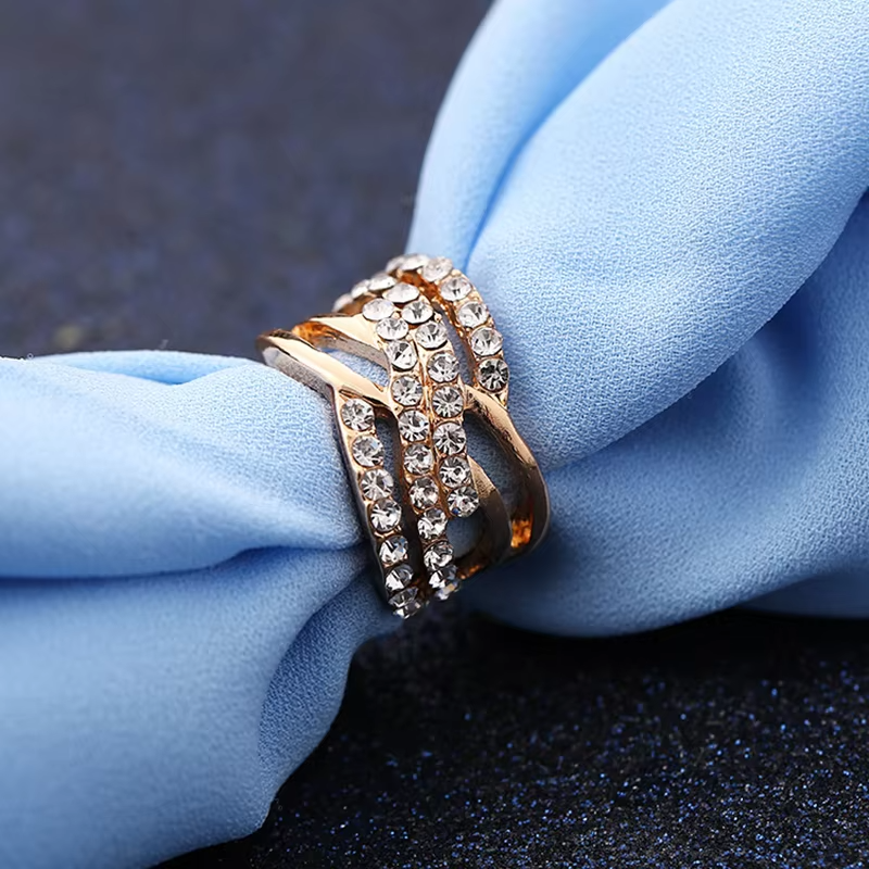 Luxury Gold Color Cross Design Crystal Zircon Rings For Women Engagement Wedding Band Jewelry Valentine Day Gift Anillos Mujer
