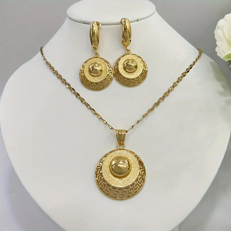 Timeless 24K Gold Plated Copper Jewelry Set: Elegant Earrings & Necklace for All Seasons, Daily Wear & Festive Occasions