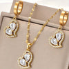 3pcs/set Golden Stainless Steel Cubic Zirconia Gold-plated, Heart Shape Faux Diamond, Earrings Necklace Jewelry Set For Men