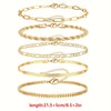 5pcs 14K Plated Copper Thin Chain Anklet Set Boho Style Waterproof Stackable Ankle Bracelet Foot Chain Jewelry