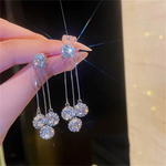Load image into Gallery viewer, Korean Trendy Bow Crystal Drop Earrings For Women 2023 Luxury Sparkling Cubic Zirconia Long Tassel Earrings High Jewelry Gifts

