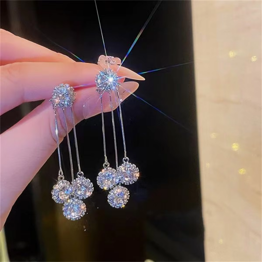 Korean Trendy Bow Crystal Drop Earrings For Women 2023 Luxury Sparkling Cubic Zirconia Long Tassel Earrings High Jewelry Gifts