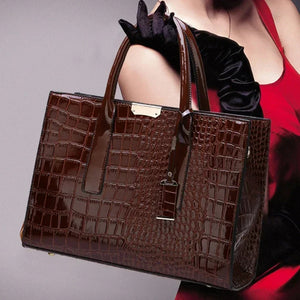 crocodile print women handbags and purse casual tote bags top handle bags large capacity patent leather