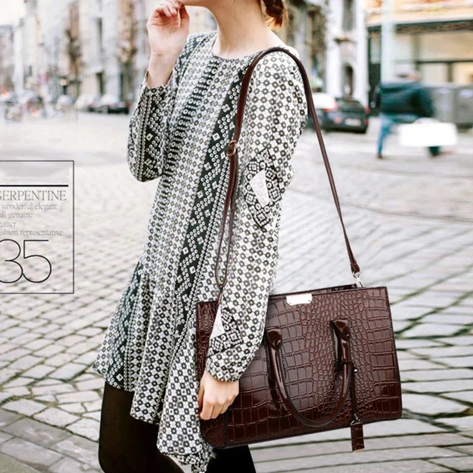 crocodile print women handbags and purse casual tote bags top handle bags large capacity patent leather
