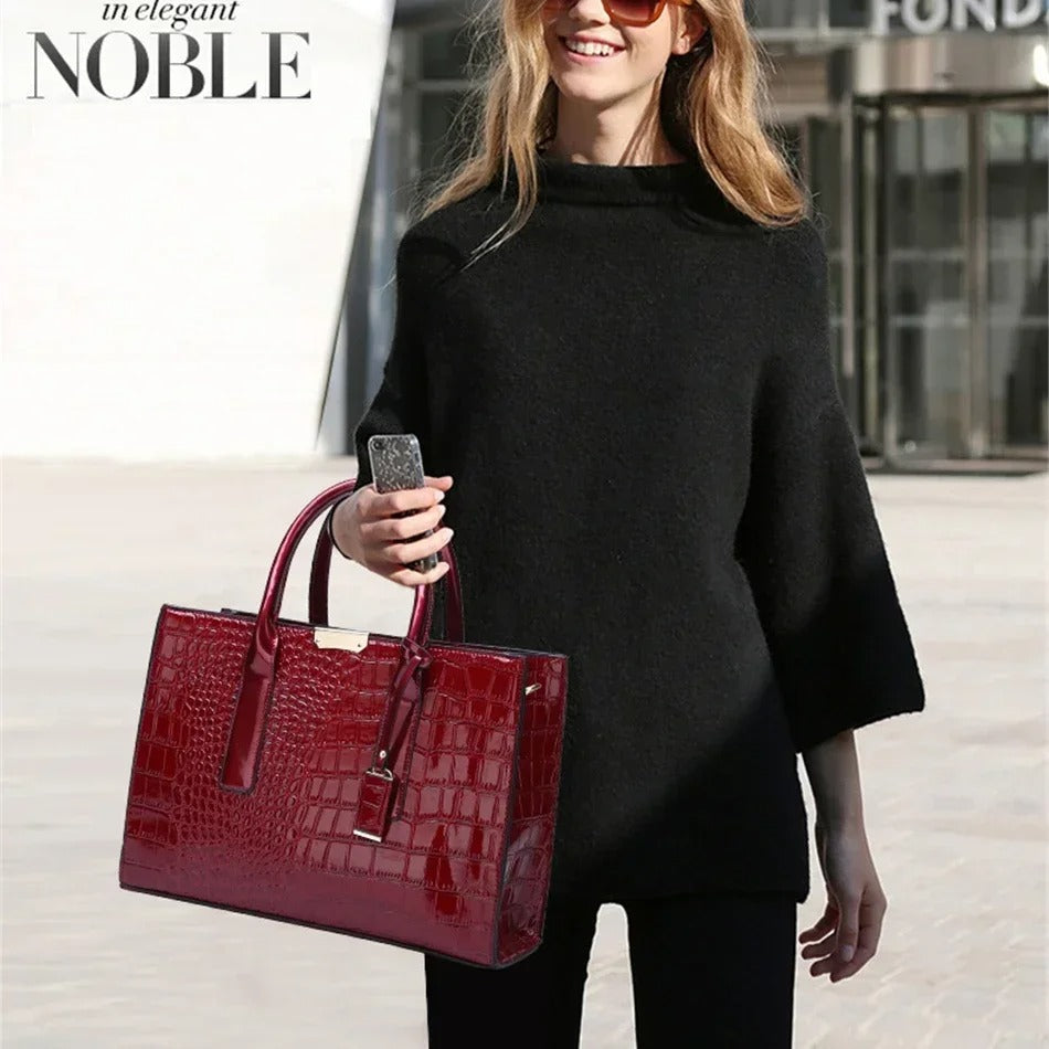 crocodile print women handbags and purse casual tote bags top handle bags large capacity patent leather