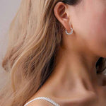 Load image into Gallery viewer, Huitan Full Paved Crystal CZ Hoop Earrings for Women Dazzling Accessories Wedding Party Delicate Birthday Gift Statement Jewelry
