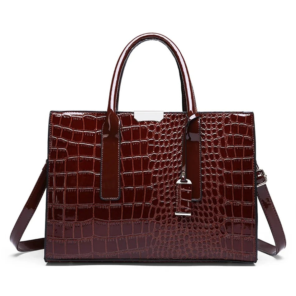 crocodile print women handbags and purse casual tote bags top handle bags large capacity patent leather