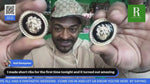 Load and play video in Gallery viewer, CLIP ON 2.5cm lion head coin GOLD TONE medallion BLACK ENAMELLED pattern greek
