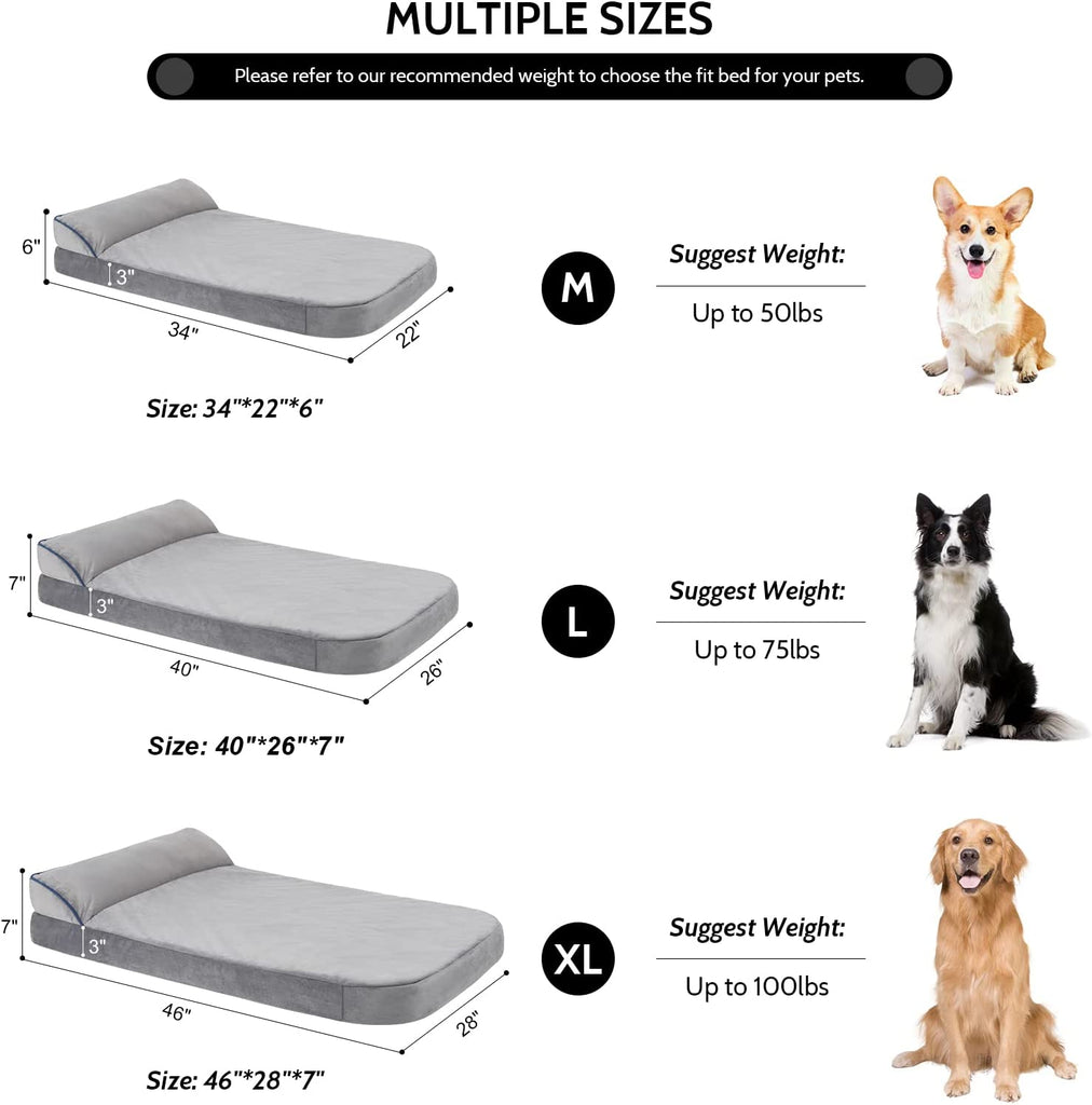 Orthopedic Dog Bed, Dog Beds for Medium Dogs Bolster Pet Bed, Washable Dog Bed with Pillow and Anti-Slip Bottom