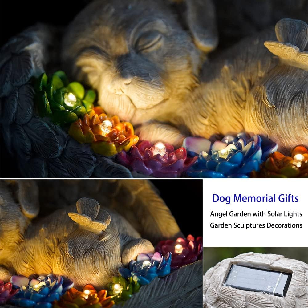 Dog Memorial Gifts,Pet Memorial Stone with Solar Angel Statue - Dog Memorial Stone Ideal for Garden or Tombstone Commemoration
