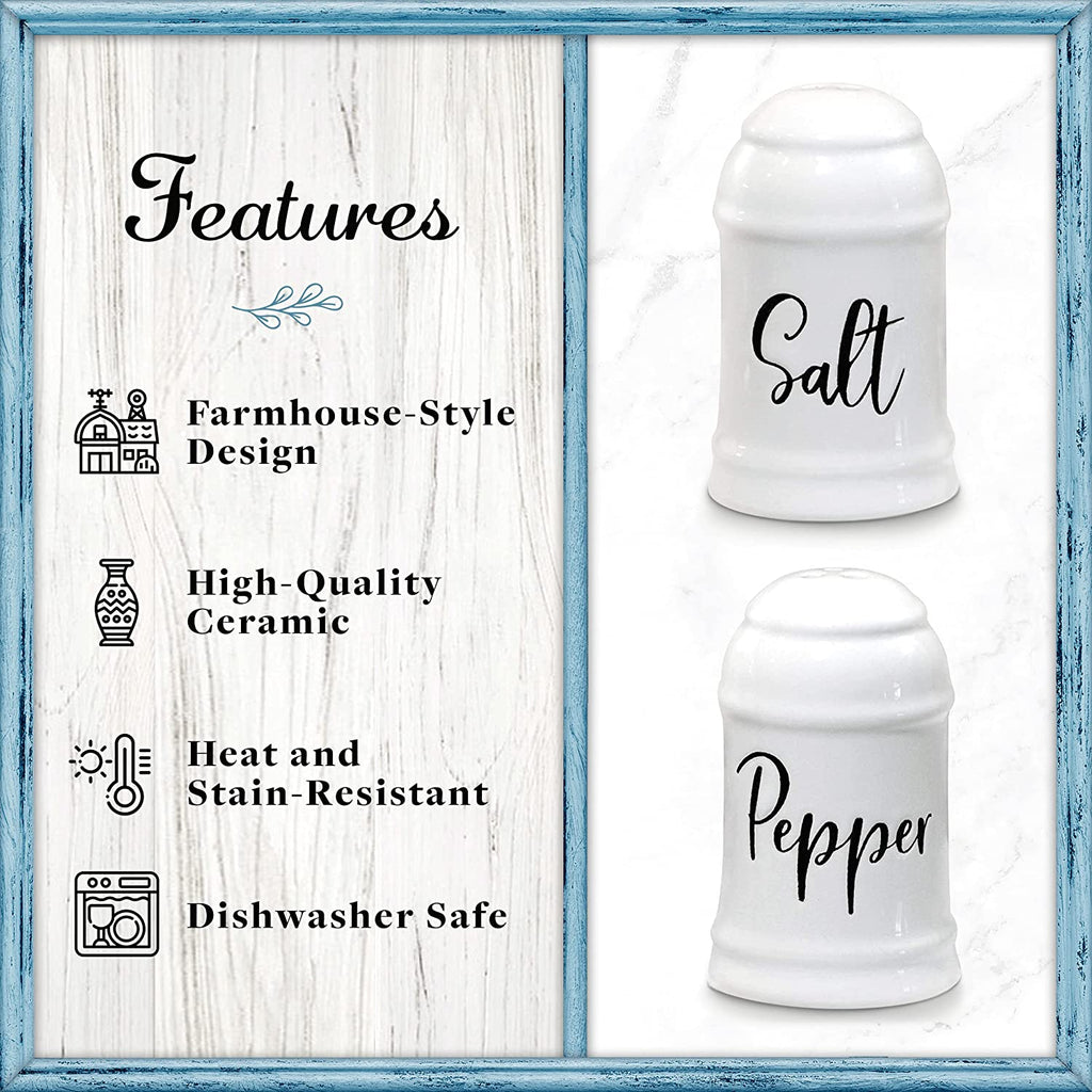 Salt and Pepper Shakers Set Farmhouse Kitchen Decor Ceramic Salt Shaker -White Salt and Pepper Shaker - Wedding Registry Ideas Gifts Rustic Salt and Pepper Set Holder Table Decor