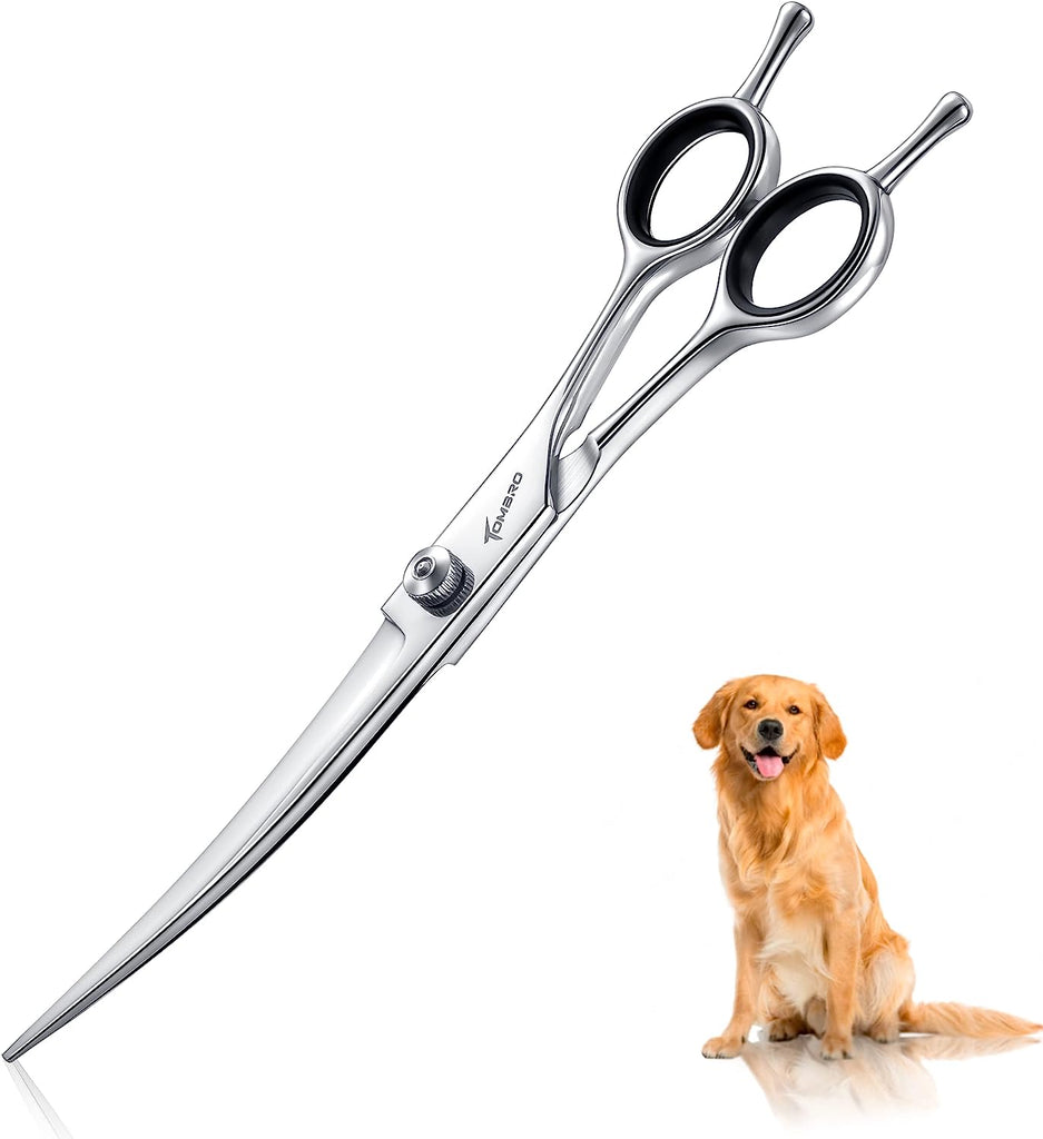 7.0" Curved Dog Grooming Scissors Professional Curved Blade Dog Hair Scissors Pet Grooming Scissors with Straight Handle Hair Trimming Shears for Dog,Cat,Pets (Twin-Tail)