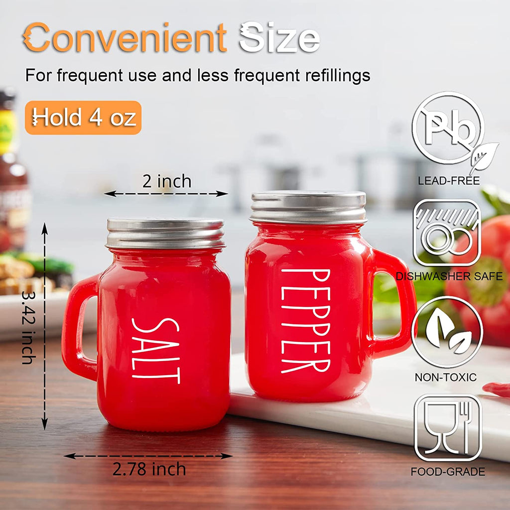 Red Salt and Pepper Shakers Set,  4 Oz Cute Modern Glass Christmas Red Shaker Sets with Stainless Steel Lids, Red Kitchen Decor and Accessories for Home Restaurants Weddings