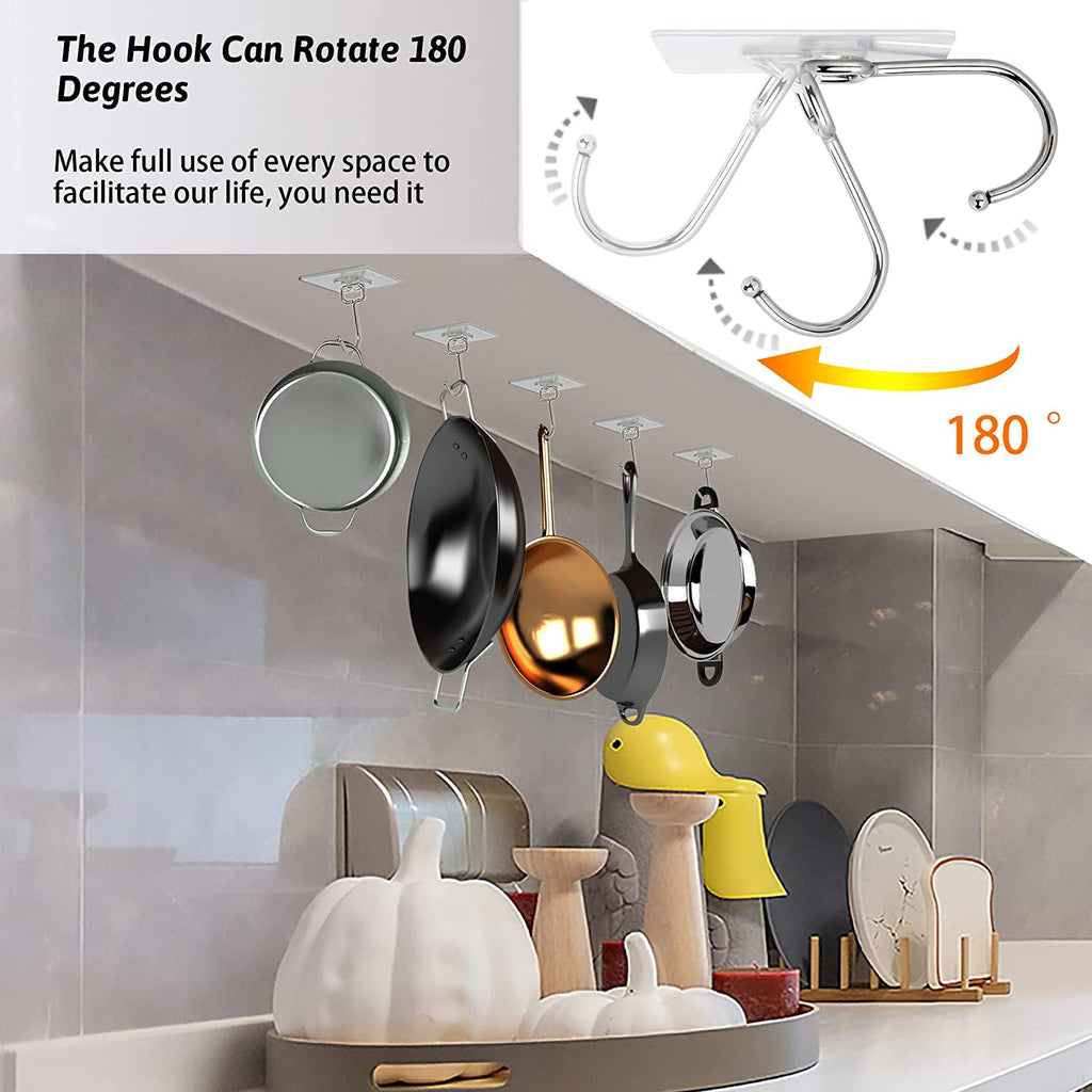 Large Adhesive Hooks, 16 Pack Heavy Duty Hold 44Lb(Max) Sticky Hooks, Waterproof and Rustproof Wall Hooks for Hanging, Self-Adhesive Traceless Clear Wall Hooks to Use for Kitchen Bathroom Home Office