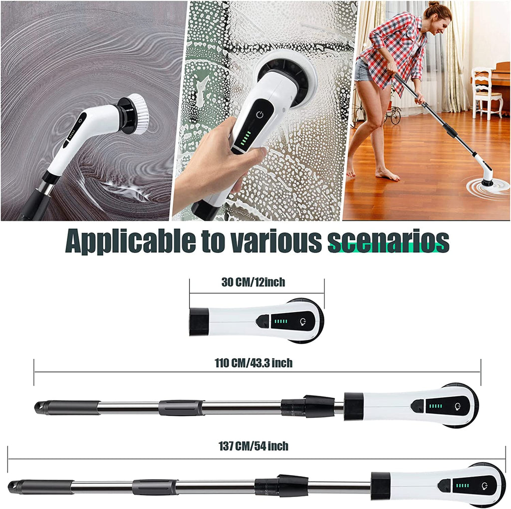 Cordless Electric Spin Scrubber for Bathroom, 7 in 1 Charge Power Shower Scrubber with 7 Replaceable Cleaning Brush Heads and Long Handle, Cleaning Tool for Bathroom Kitchen Car Interior Floor…