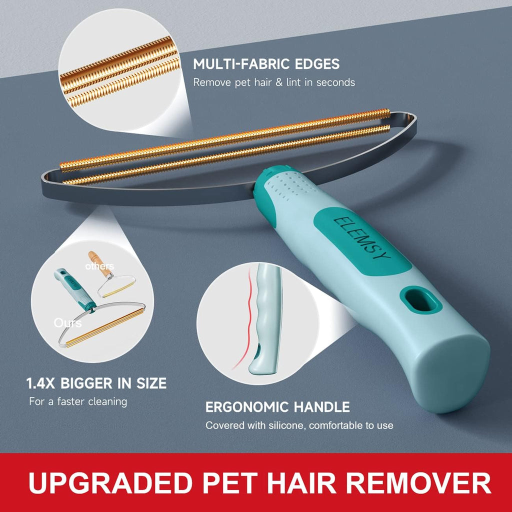 Pet Hair Remover Pro, Dog Cat Hair Remover, Portable Lint Cleaner, Fur Removal Rake Tool, Carpet Scraper, Fuzz Rollers Hairball Shaver Brush for Carpet, Car Mat, Couch, Pet Bed, Furniture, Rug - Green