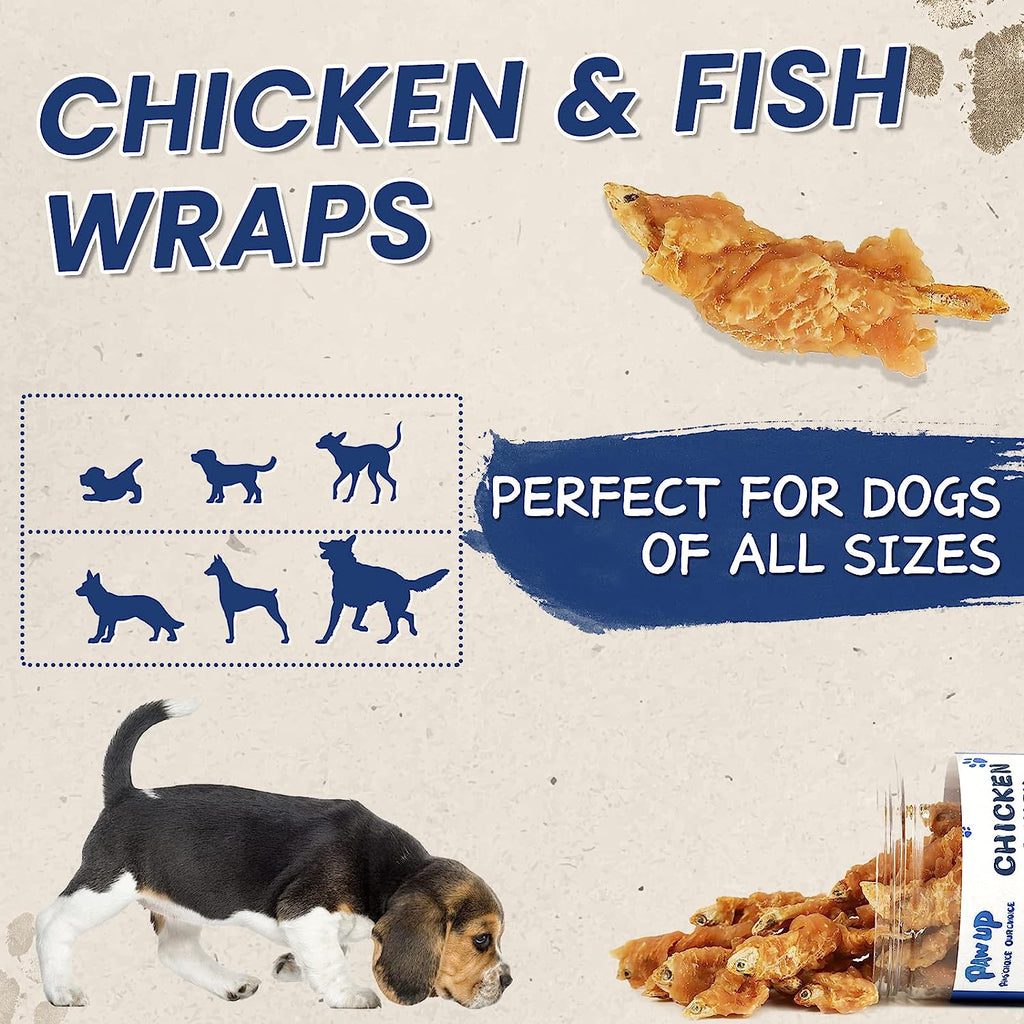 Dog Treats Chicken Wrapped Fish, Nutritious Pet Supplies W/Taurine for Dogs, Organic Healthy Daily Snack, High in Protein and Omega-3, 10.5Oz