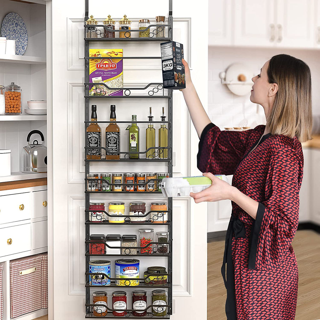 over the Door Pantry Organizer with 8-Tier Adjustable Baskets, Easy to Install Metal Door Shelf with Detachable Frame Pantry Organization and Storage, Home & Kitchen Spice Rack Pantry