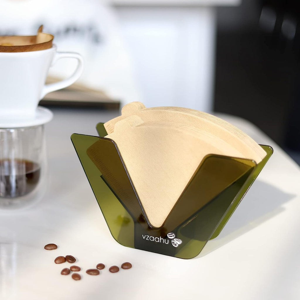 Coffee Filter Holder Green Case Set with 100PCS V60 Filters Paper for Pour over Home Kitchen Restaurant Picnic Party