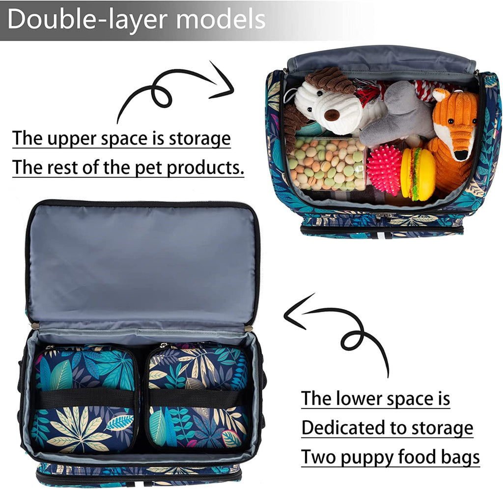 Pet Travel Bag, Double-Layer Pet Supplies Backpack (For All Pet Travel Supplies), Pet Travel Backpack with 2 Silicone Collapsible Bowls and 2 Food Baskets Hawaii