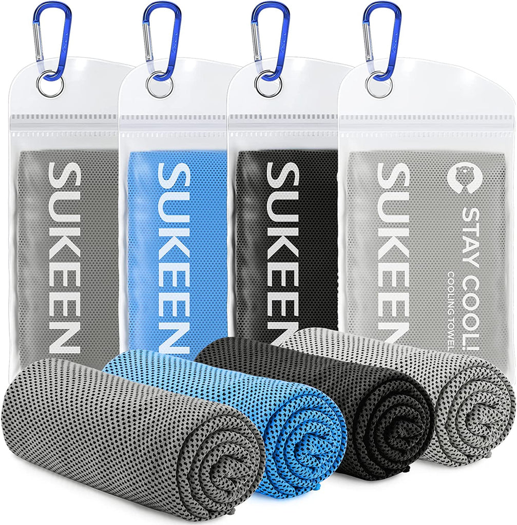 [4 Pack] Cooling Towel (40"X12"),Ice Towel,Soft Breathable Chilly Towel,Microfiber Towel for Yoga,Sport,Running,Gym,Workout,Camping,Fitness,Workout & More Activities (Black/Grey/Blue/Dark Grey)