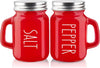 Red Salt and Pepper Shakers Set,  4 Oz Cute Modern Glass Christmas Red Shaker Sets with Stainless Steel Lids, Red Kitchen Decor and Accessories for Home Restaurants Weddings