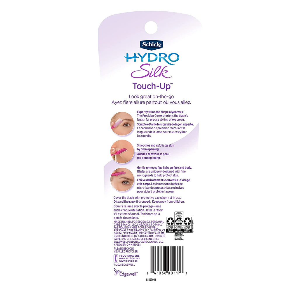 Schick Hydro Silk Touch-Up Exfoliating Dermaplaning Tool, Face & Eyebrow Razor with Precision Cover- 3 Count | Dermaplaning Razor for Women