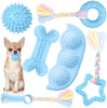 6 Pack Puppy Toys for Teething Small Dogs Cute Blue Pet Dog Chew Toys for Puppies Soft Rubber Funny Bone Ball Donut Indoor Outdoor Anxiety Relief Cleaning Teeth Interactive Doggy Toy Set