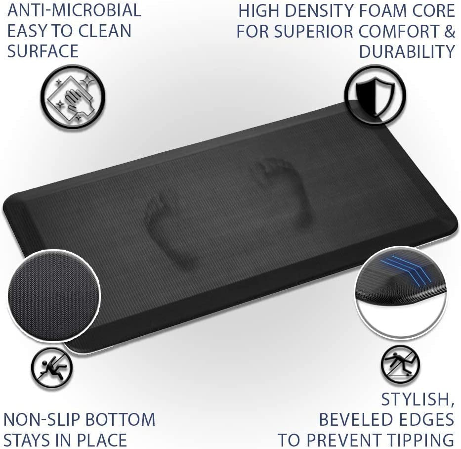 anti Fatigue Floor Mat – 3/4 Inch Thick Perfect Kitchen Mat, Standing Desk Mat – Comfort at Home, Office, Garage – Durable – Stain Resistant – Non-Slip Bottom (20" X 39", Black)