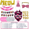 Cat Birthday Party Supplies, Cat Birthday Hat Bandana Bow Tie Collar Birthday Number Cat Birthday Banner Garland MEOW Letter Balloons for Cat Kitten Birthday Outfits Decorations (Pink)