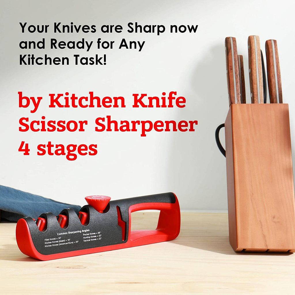4 Stage Kitchen Scissor Knife Sharpener 4 - in - 1 Multifunctional Professional Kitchen Cuchillos Sharpeners Tool for Chef with Stainless Steel Ceramic Diamond Blade