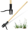 Weed Puller Tool with Long Wooden Handle, Stand up Weed Puller Tool with 4-Claw Steel Head, Root Remover for Crabgrass, Dandelions, Thistles, and Nutsedge