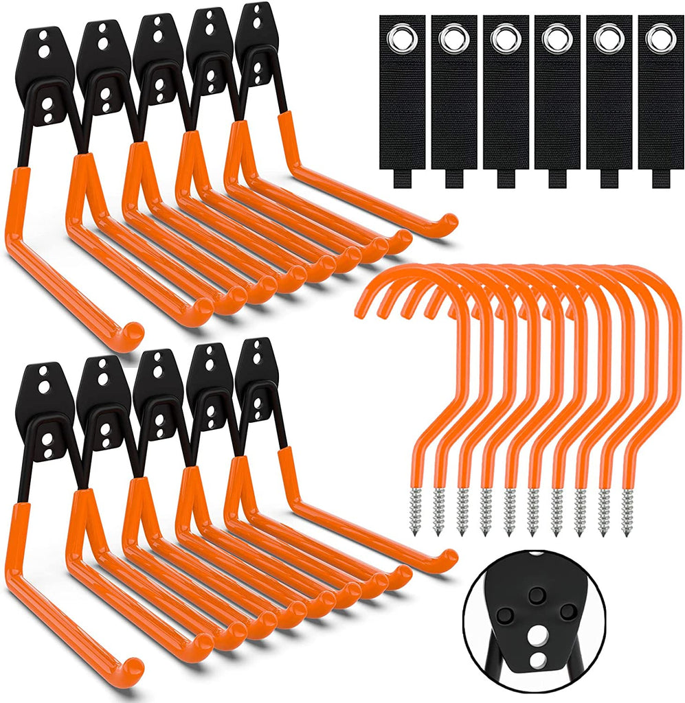Peace Calm Garage Hooks Heavy Duty 26Pc,Garage Storage Hooks with 3 Welding Spots,Garage Hooks with Screw in Bike Hooks for Garage Wall for Shed Organizing Ladder Chairs Yard Tools Hanging(Orange)