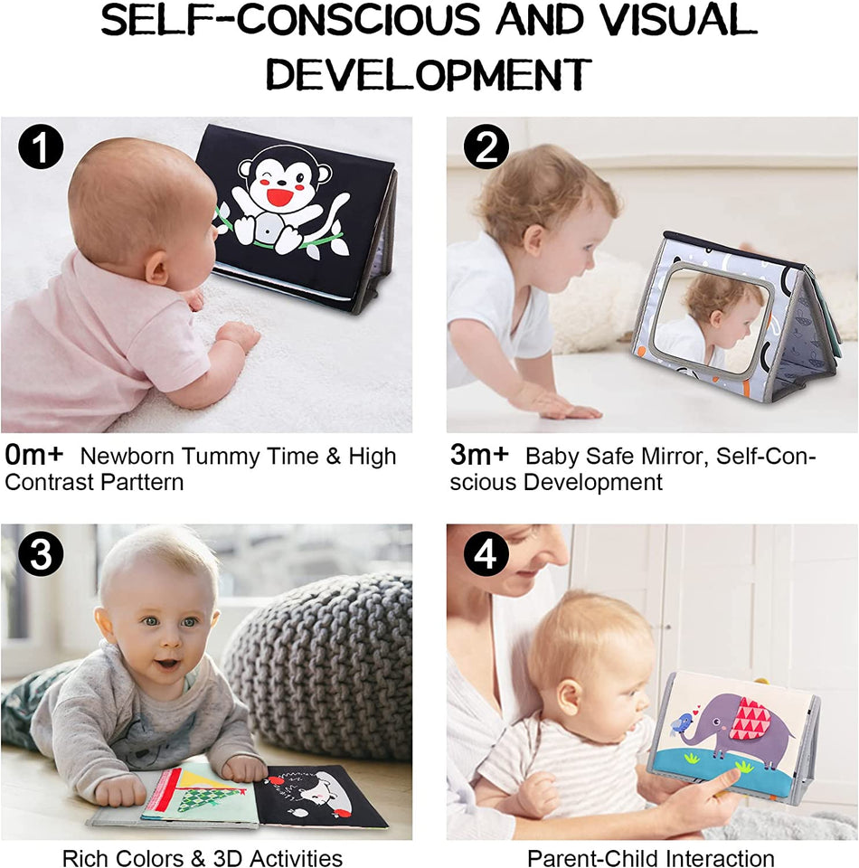 Tummy Time Mirror Flip Baby Floor Mirror Black White Sensory Toys Brain  Development Vision Newborn