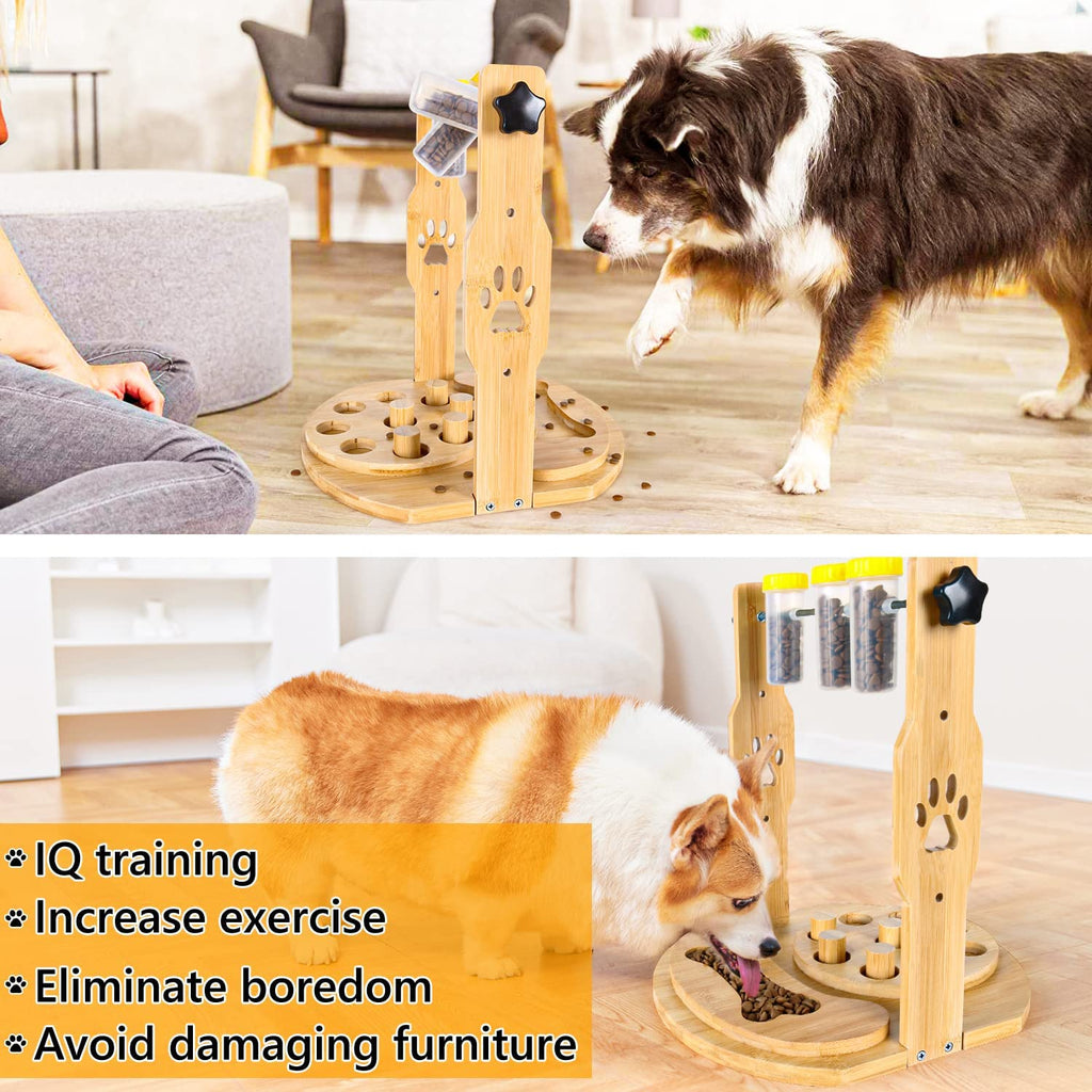 Dog Puzzle Feeder 12.6" X14.1'' for Memory Training, Interactive Bamboo Slow Treat Dispensing Toys for Small Medium Large Pets, Dog Mental Stimulation Enrichment Toys to Keep Them Busy & IQ Training