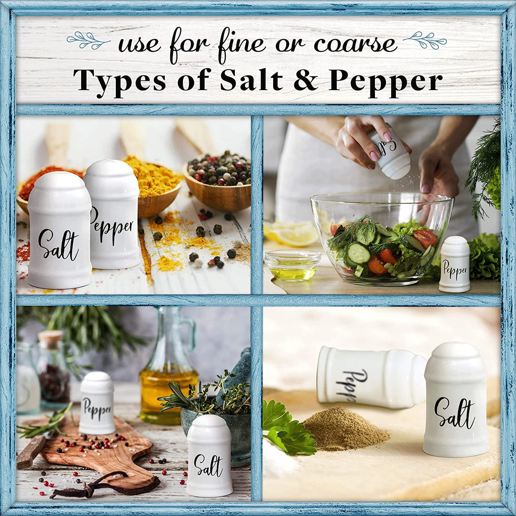 Salt and Pepper Shakers Set Farmhouse Kitchen Decor Ceramic Salt Shaker -White Salt and Pepper Shaker - Wedding Registry Ideas Gifts Rustic Salt and Pepper Set Holder Table Decor