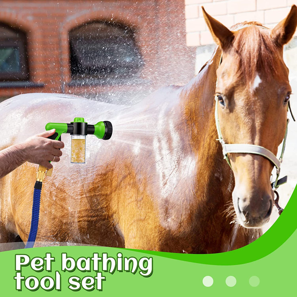 Pet Bathing Tool Set with 3/4'' US Standard Expandable Hose, Durable Dog Bathing Sprayer Set with 8 Spray Modes, Easy to Inatall for Pet Dog Horse Showering