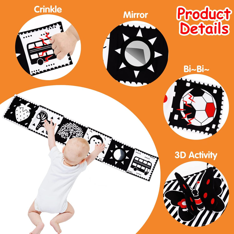 2 PCS Black and White High Contrast Baby Toys 0-6 Months Soft Crinkle Book  for Early Education Montessori Sensory Toys for Newborn Brain Development