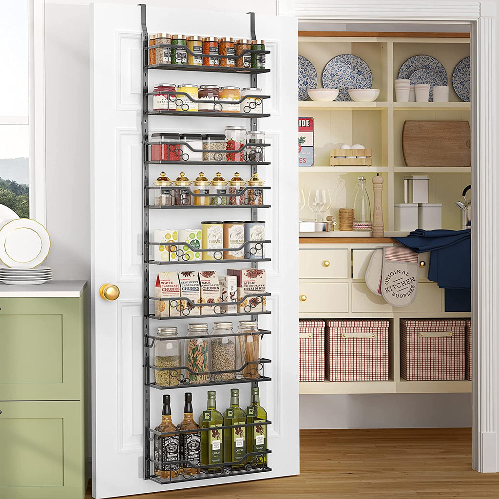 over the Door Pantry Organizer with 8-Tier Adjustable Baskets, Easy to Install Metal Door Shelf with Detachable Frame Pantry Organization and Storage, Home & Kitchen Spice Rack Pantry