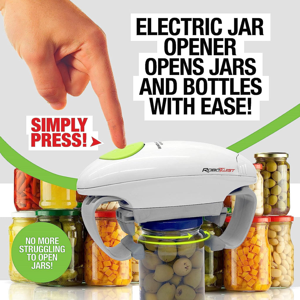 Robotwist Jar Opener, Automatic Jar Opener for Weak Hands with Improved Torque, Kitchen Gadgets for Home, Electric Jar Opener Works on All Jar Sizes, as Seen on TV