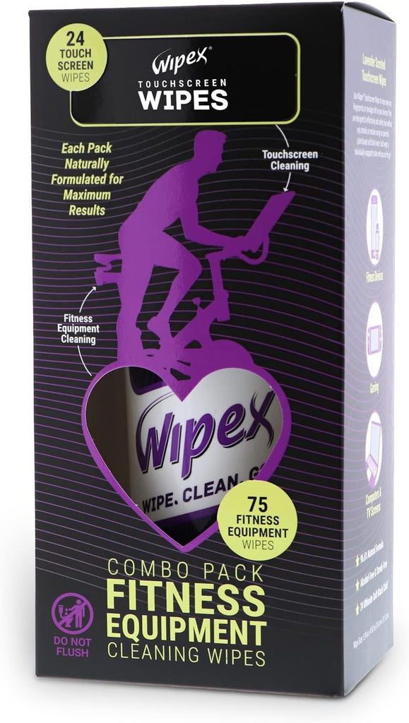 Wipex Gym Wipes & Screen Wipes for Electronics Combo Pk - 75Ct Canister Fitness Equipment Cleaner Wipes & 24Ct Touch Screen Wipes Individually Wrapped Safe for All Fitness Equipment and Touch Screens