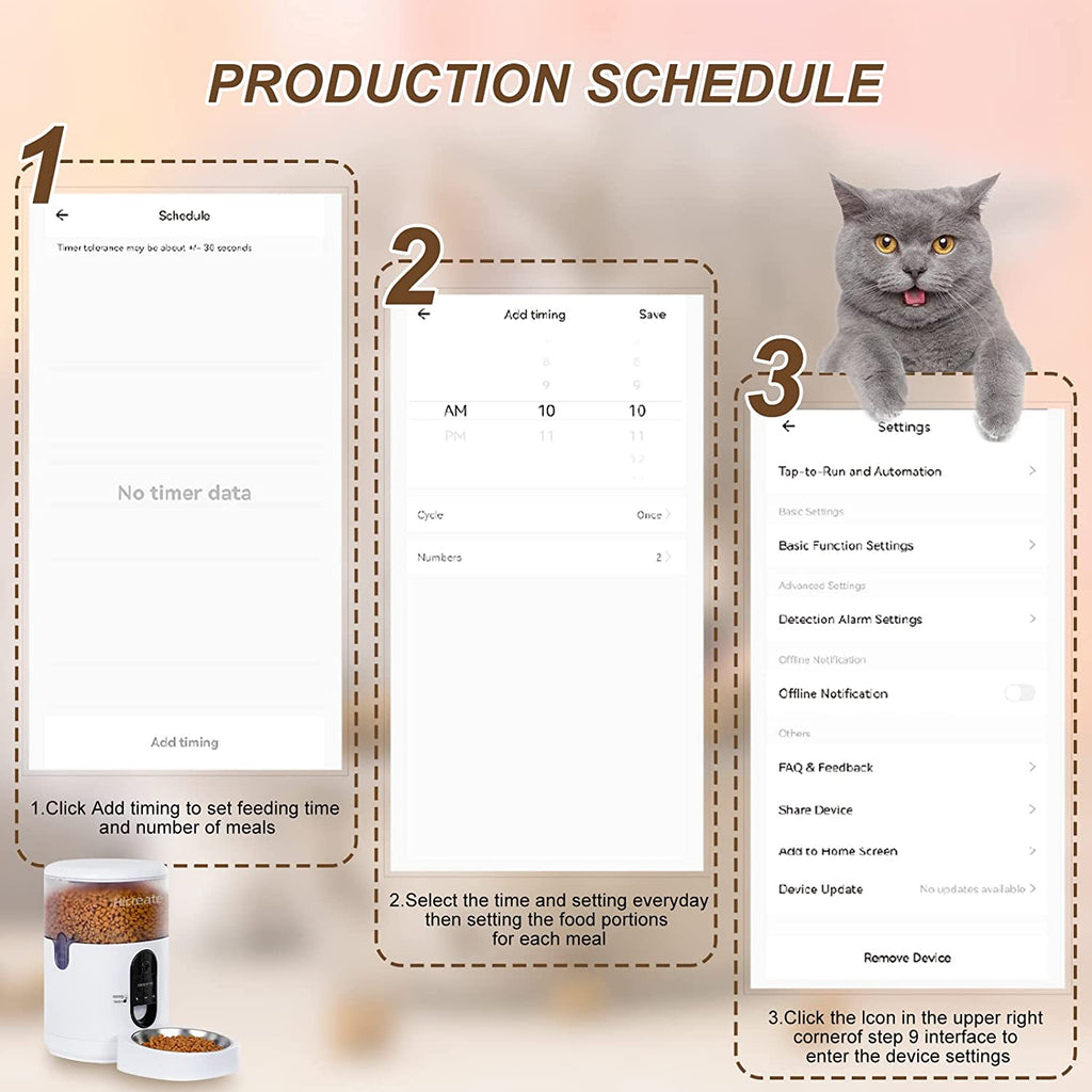 Automatic Cat Feeder with APP Control Cat Food Dispenser with Voice Recorder Timed Small Pet Feeder with Programmable Timer 1-8 Meals per Day for Cats,Large Dogs,Multiple Pets (White-4L)