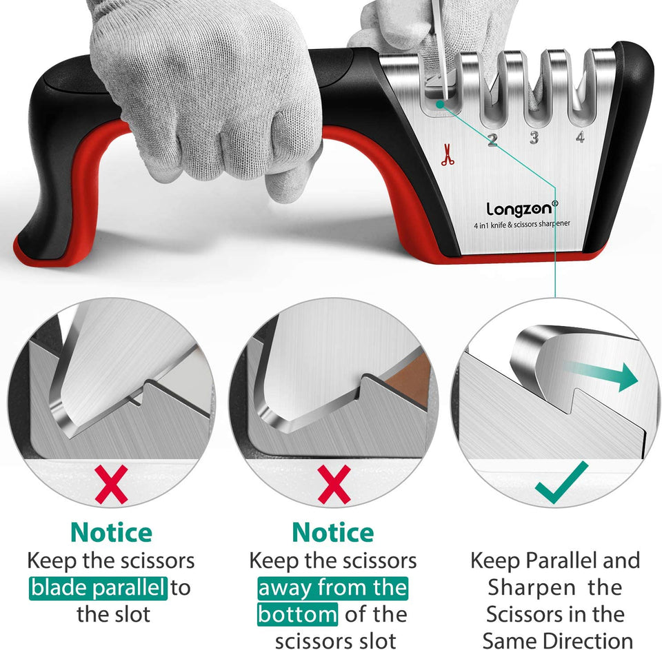 4-In-1 [4 Stage] Knife Sharpener with a Pair of Cut-Resistant