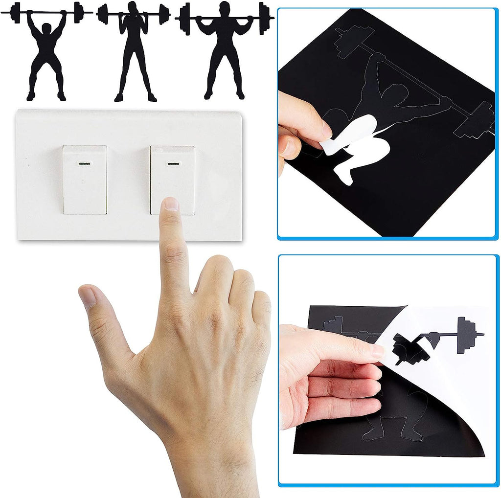 4 Pieces Weightlifting Vinyl Decal Sticker Fitness Gym Workout Cute Funny Sticker for Light Switch Our Wall Outlet Home Wallpaper for Living Room Bedroom Kitchen Art Picture DIY Kids Teen Adult