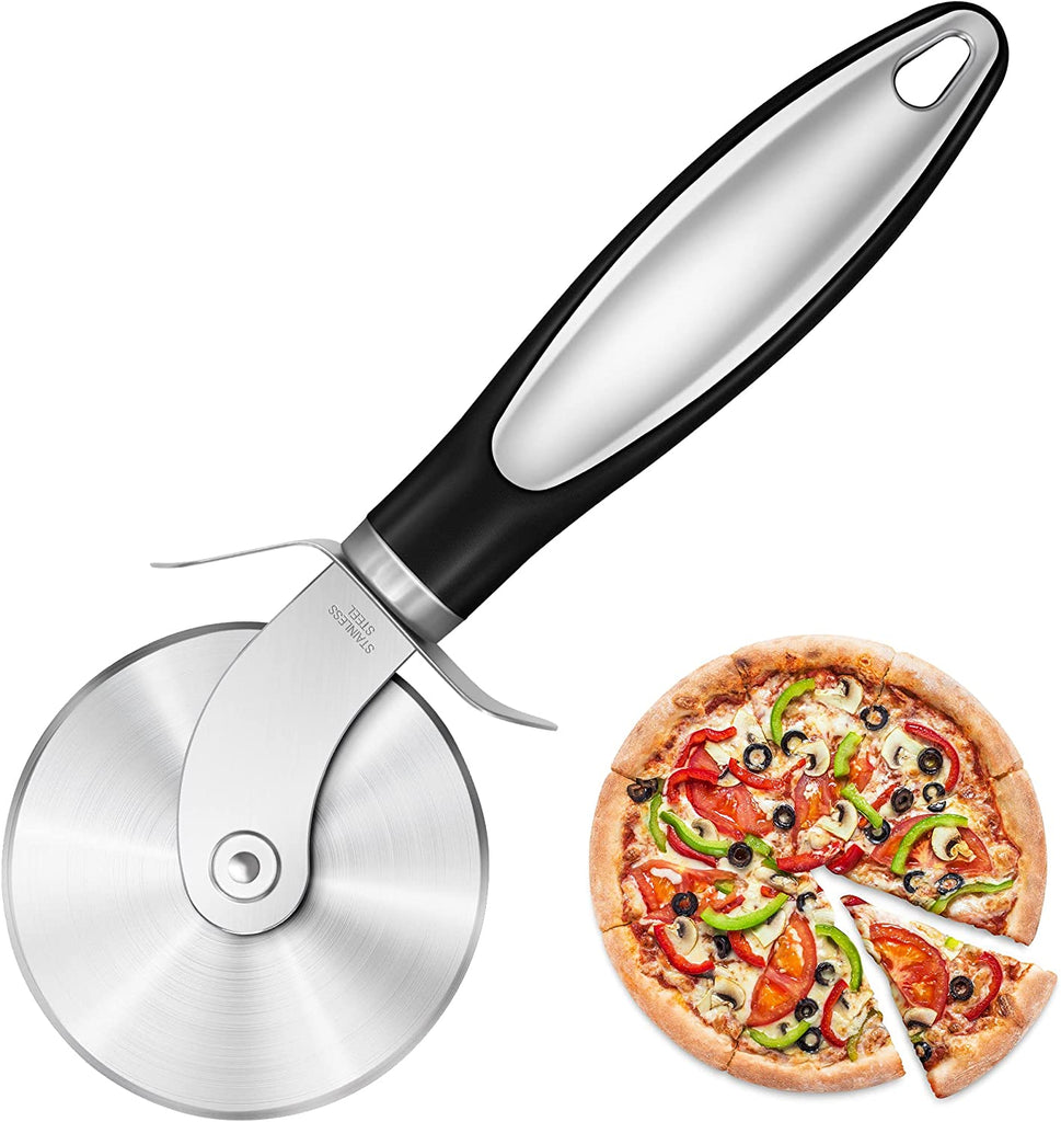 Kitchen Large Pizza Cutter Wheel, Stainless Steel Pizza Slicer, Sharp Blade Pizza Wheel with Non-Slip Handle, Dishwasher Safe, Perfect Kitchen Gadgets Home Essentials, Black