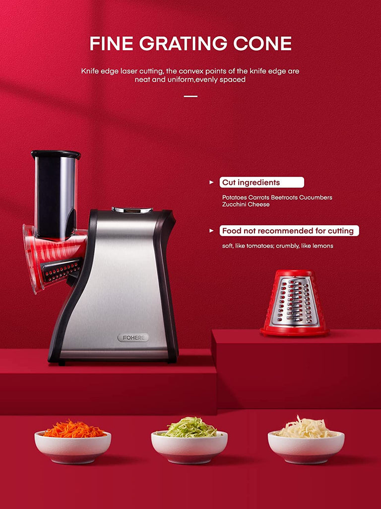 Electric Cheese Grater Shredder, Electric Salad Maker for Home Kitchen Use, One-Touch Easy Control, Electric Grater for Vegetables, Cheeses and Nuts, Bpa-Free, Red
